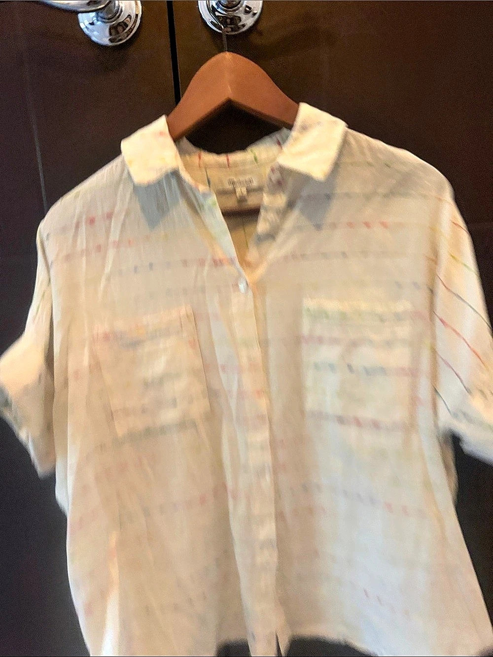 Madewell Striped Short Sleeve Shirt in White Size Small
